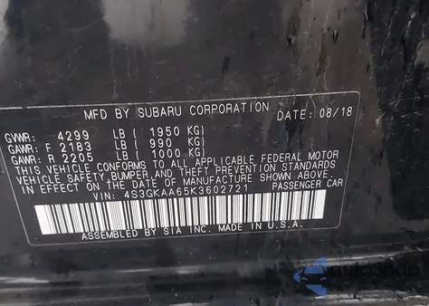 2019 Subaru Impreza 2.0I z USA, uszkodzony, nr VIN 4S3GKAA65K3602721